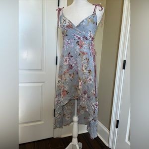 Libby Story Womens Spaghetti Strap V Neck Midi Party Hi-Lo Dress Gray Floral XS